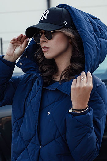 Damen Steppwinterjacke COZYLUX mit Kapuze navy blau Dstreet TY4557