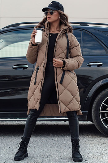 Damen Oversize-Winterjacke MELODY mit Kapuze dunkelbeige Dstreet TY4562