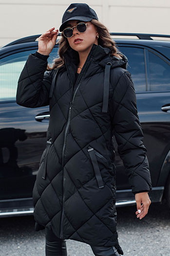 Damen Oversize Winterjacke MELODY mit Kapuze schwarz Dstreet TY4563