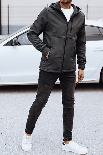 Herren Softshell-Übergangsjacke mit Kapuze dunkelgrau Dstreet TX4818