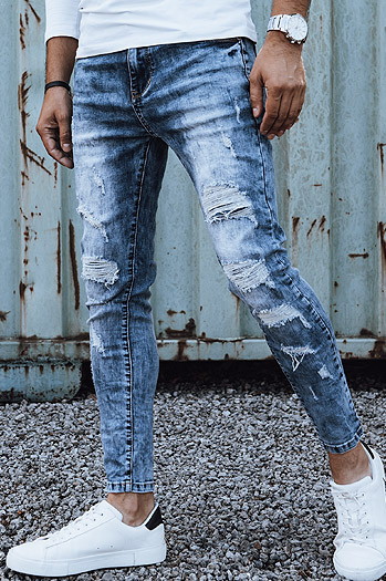 Herren Denim-Hose mit Löchern slim fit blau Dstreet UX4451