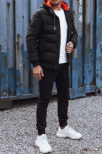 Herren Steppwinterjacke mit Kapuze schwarz Dstreet TX4828