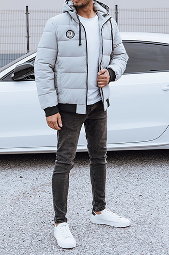 Herren Steppwinterjacke mit Kapuze grau Dstreet TX4830