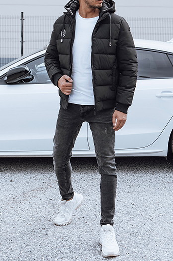 Herren Steppwinterjacke mit Kapuze schwarz Dstreet TX4831