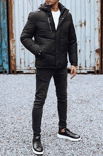 Herren Winterjacke mit abnehmbarer Kapuze schwarz Dstreet TX4833
