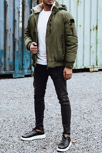 Herren Winterjacke mit abnehmbarer Kapuze grün Dstreet TX4836