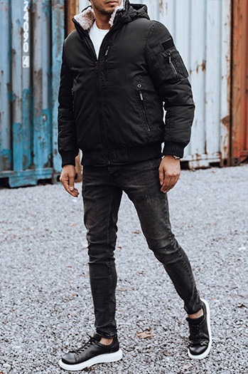 Herren Winterjacke mit abnehmbarer Kapuze schwarz Dstreet TX4837