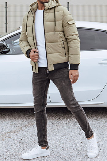 Herren Steppwinterjacke mit Kapuze beige Dstreet TX4838