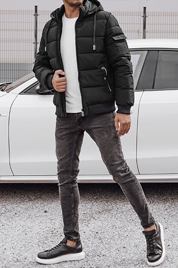 Herren Steppwinterjacke mit Kapuze schwarz Dstreet TX4841