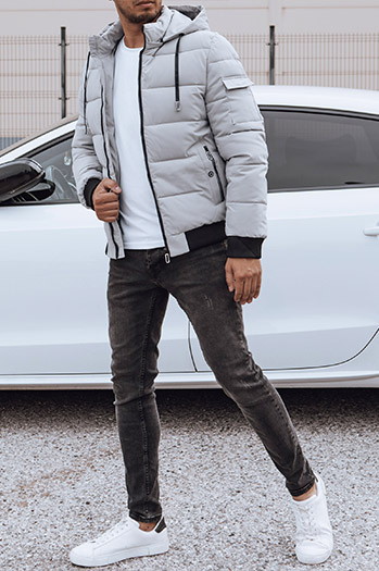 Herren Steppwinterjacke mit Kapuze grau Dstreet TX4842