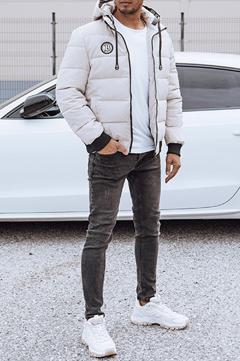 Herren Steppwinterjacke mit Kapuze weiß Dstreet TX4843