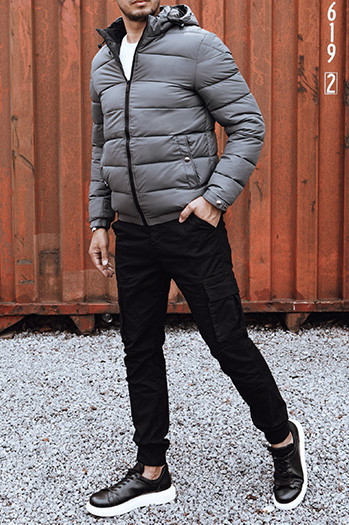 Herren Steppwinterjacke mit Kapuze grau Dstreet TX4844