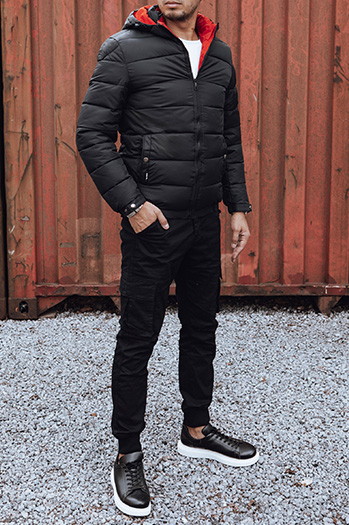 Herren Steppwinterjacke mit Kapuze schwarz Dstreet TX4845