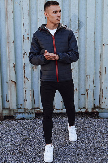 Herren Übergangsjacke mit gesteppter Kapuze navy blau Dstreet TX4861