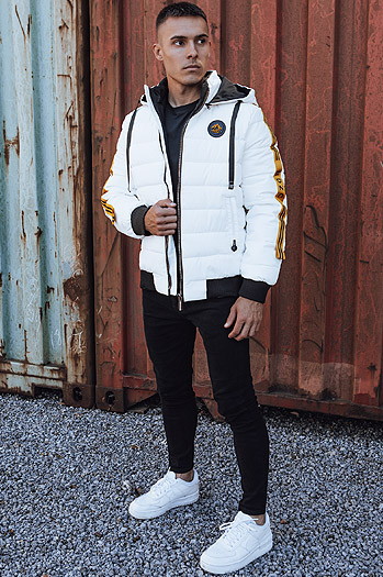 Herren Steppwinterjacke mit Kapuze weiß Dstreet TX4865