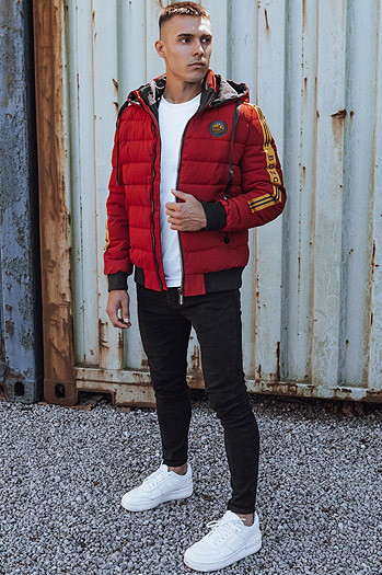 Herren Steppwinterjacke mit Kapuze weinrot Dstreet TX4866