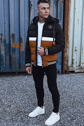 Herren Steppwinterjacke mit Kapuze schwarz Dstreet TX4867