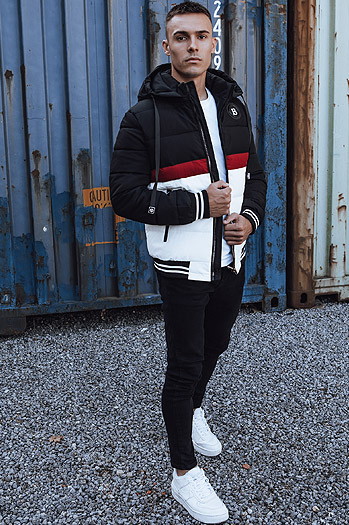 Herren Steppwinterjacke mit Kapuze schwarz Dstreet TX4869