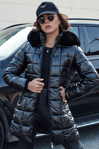 WINTERZIP Damen Steppwinterjacke mit Kapuze schwarz Dstreet TY4565