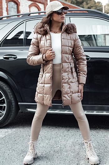 WINTERZIP Damen Steppwinterjacke mit Kapuze beige Dstreet TY4567