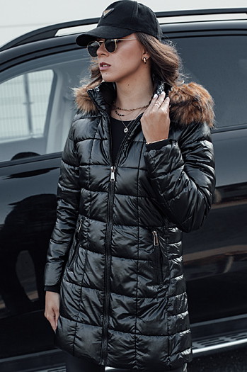 WINTERZIP Damen Steppwinterjacke mit Kapuze schwarz Dstreet TY4568