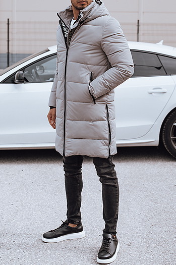 Lange Herren Winterjacke mit Kapuze gesteppt beige Dstreet TX4872