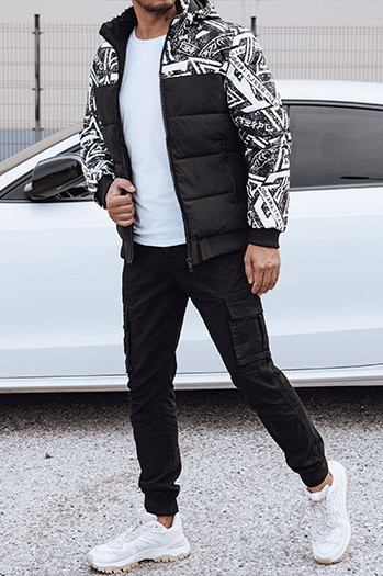 Herren Steppwinterjacke mit Kapuze schwarz Dstreet TX4875