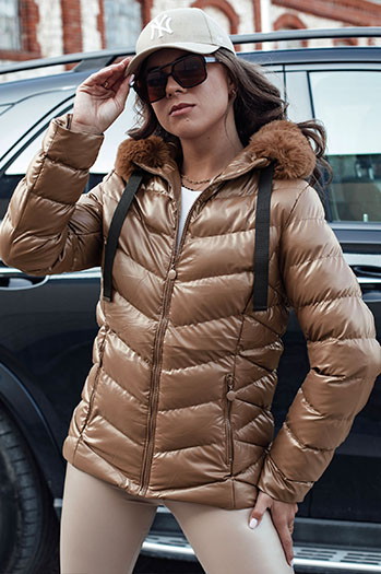 Damen Steppwinterjacke mit Kapuze MIRIAL braun Dstreet TY4573