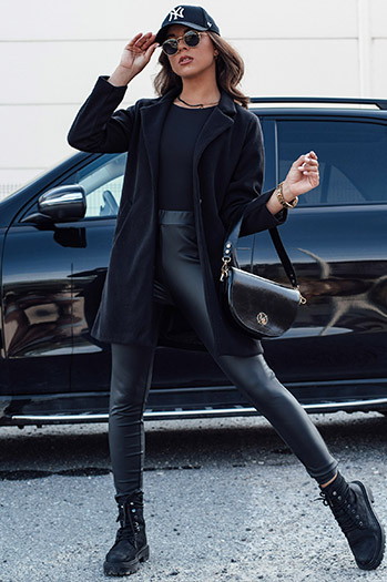 Damen einreihiger Herbstmantel LUGI button-down schwarz Dstreet NY0670