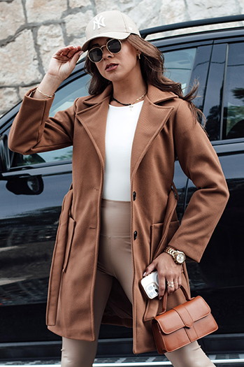 Damen Herbst einreihiger Mantel zum Binden QASAR camel Dstreet NY0675