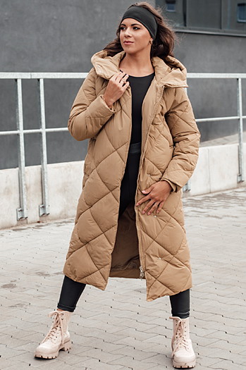 Damen Steppwinterjacke mit Kapuze FEMACOAT beige Dstreet TY4592