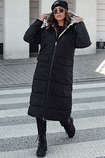 Damen Winterjacke GLAMPUFF wendbare Steppjacke mit Kapuze schwarz Dstreet TY4606