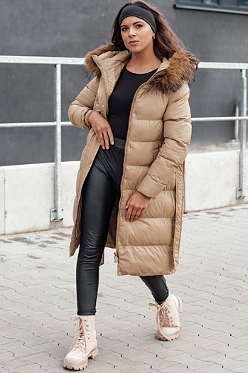 Gesteppte Damen-Winterjacke mit Fell STYLEBELLA beige Dstreet TY4609