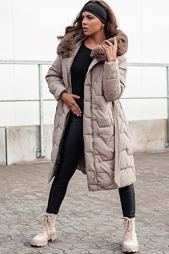 Damen Steppwintermantel mit Kapuze ELENESS beige Dstreet TY4614