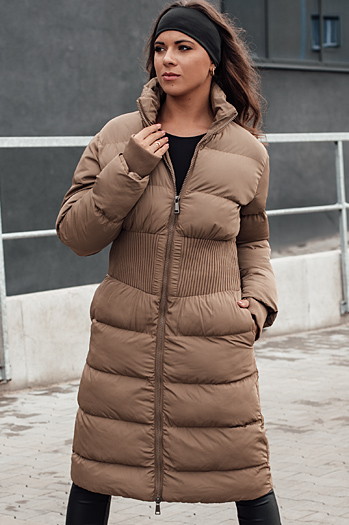 Lange Damen Winter Steppjacke FABWARM beige Dstreet TY4621
