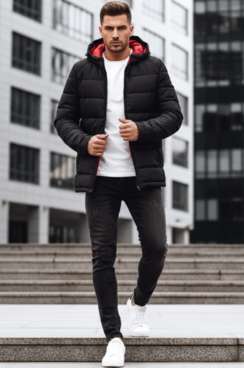 Herren Steppwinterjacke mit Kapuze schwarz Dstreet TX4894