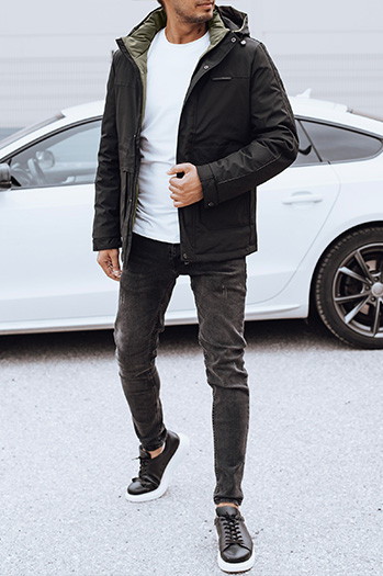 Herren Winterjacke mit abnehmbarer Kapuze schwarz Dstreet TX4904