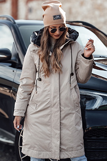 Damen Winterjacke ELEGANTI lang mit Kapuze hellgrau Dstreet TY4657