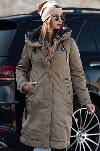 Damen Winterjacke ELEGANTI lang mit Kapuze beige Dstreet TY4659