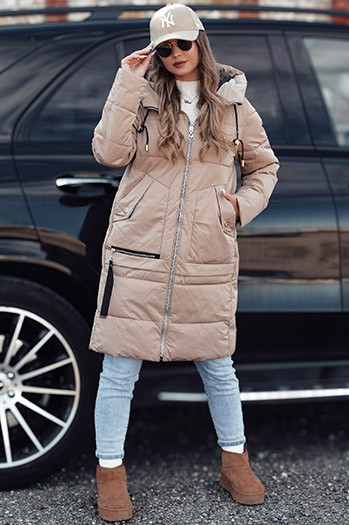 Damen Winterjacke NORFFI lang gesteppt mit Kapuze beige Dstreet TY4662