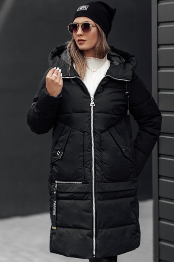 NORFFI Damen Winter lange Steppjacke mit Kapuze schwarz Dstreet TY4663