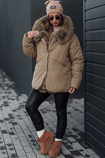 LUNAVI Damen gesteppte Winterjacke mit Fell hellbeige Dstreet TY4665