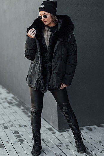 LUNAVI Damen Winterjacke gesteppt mit Pelz schwarz Dstreet TY4667