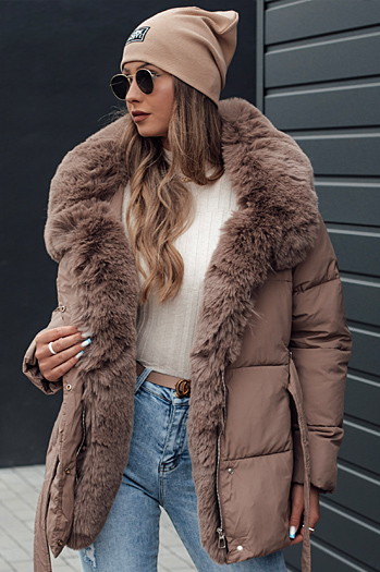 Damen Winterjacke FURSOFT Steppjacke mit Kapuze dunkelbeige Dstreet TY4669
