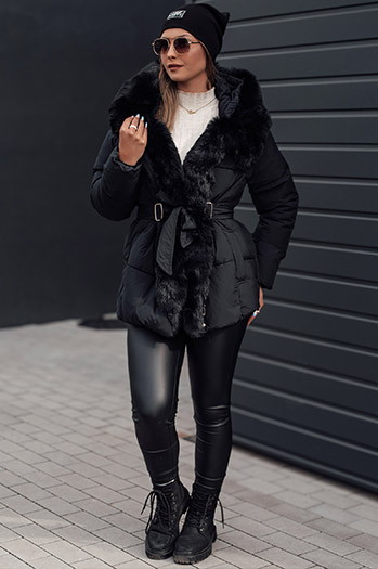 Damen FURSOFT gesteppte Winterjacke mit Kapuze schwarz Dstreet TY4670