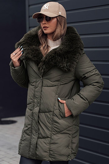 Damen Winterjacke MORISIO lang gesteppt mit Kapuze grün Dstreet TY4671
