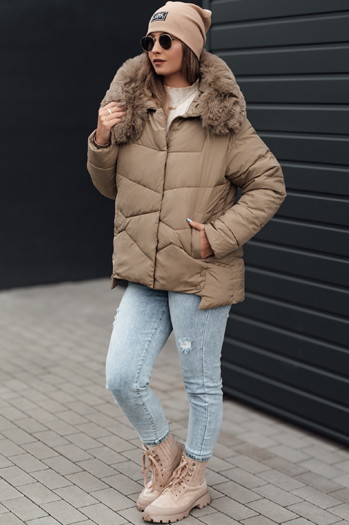 Damen Winterjacke FIXMIX gesteppt mit Kapuze beige Dstreet TY4673