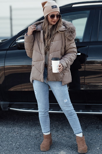 Damen Winterjacke FIXMIX gesteppt mit Kapuze dunkelbeige Dstreet TY4674