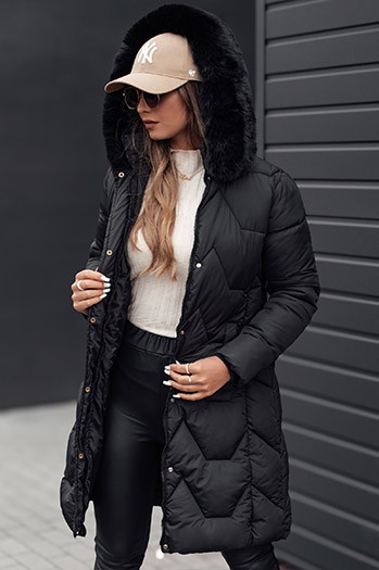 Damen Winterjacke MYANNA lang gesteppt mit Kapuze schwarz Dstreet TY4679