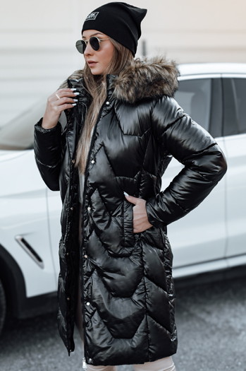 Damen Winterjacke ELECIO lang gesteppt mit Kapuze schwarz Dstreet TY4681